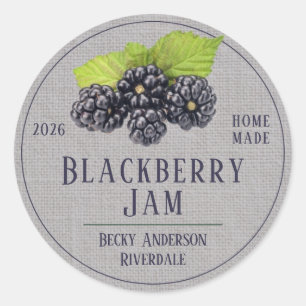 Blackberry Jam sur le lin gris Étiquette rond fait
