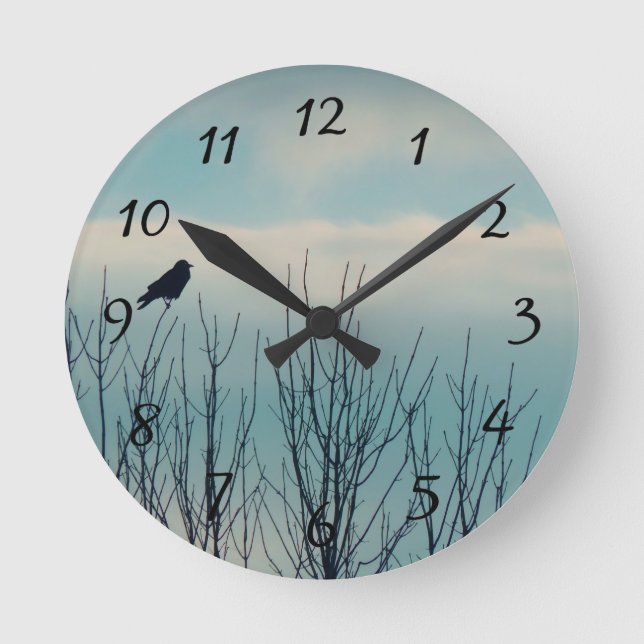 Blackbird And Clouds Round Clock (Front)