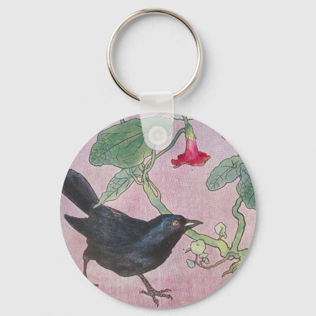 Blackbird and Nasturtiums Keychain (Front)