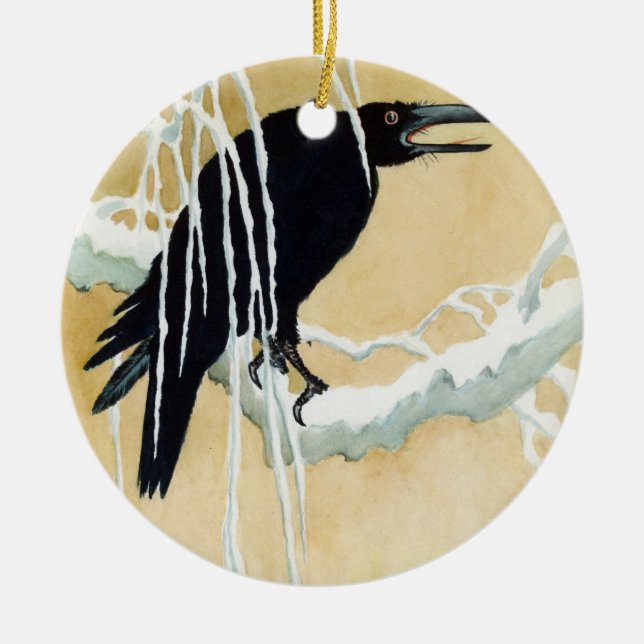 Blackbird in Snow, Ikeda Koson Ceramic Ornament (Front)