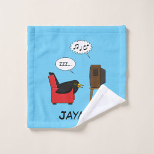 Blackbird Sleeping in Front of the TV Add Name Bath Towel Set