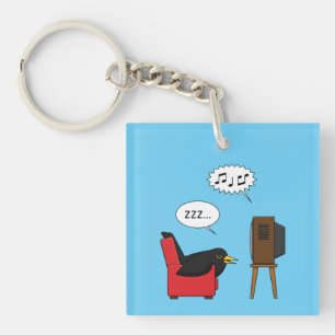 Blackbird Sleeping in Front of the TV Comic Keychain