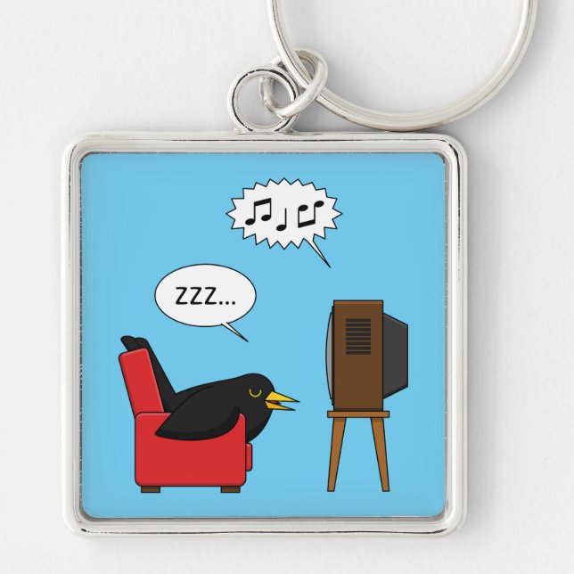 Blackbird Sleeping in Front of the TV Comic Keychain (Front)
