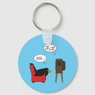 Blackbird Sleeping in Front of the TV Comic Keychain