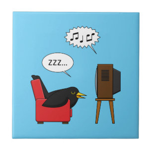 Blackbird Sleeping in Front of the TV Comic Tile