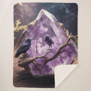 Blackbirds Crows Amethyst Crystals  Sherpa Blanket