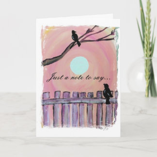 Blackbirds on Fence Sunset Moon Missing You Card
