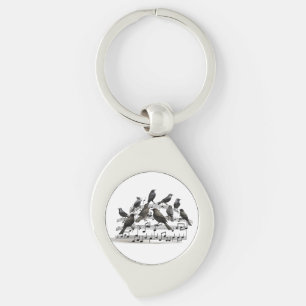 blackbirds sitting on a musical composition 3d  keychain