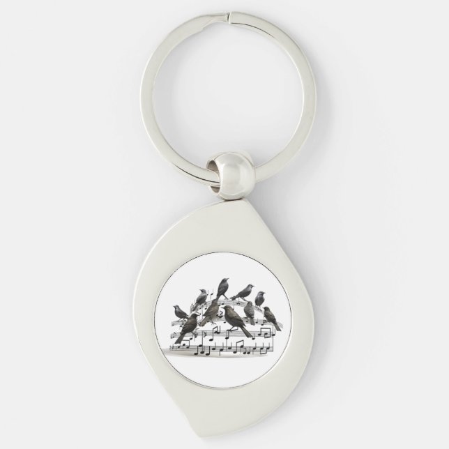 blackbirds sitting on a musical composition 3d  keychain (Front)
