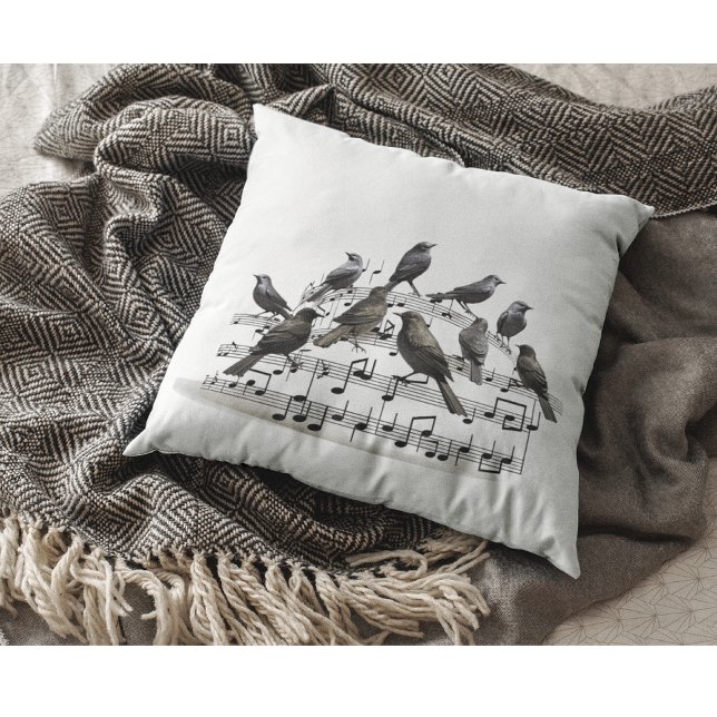 blackbirds sitting on a musical composition 3d  throw pillow (Creator Uploaded)