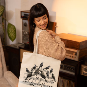 blackbirds sitting on a musical composition 3d  tote bag