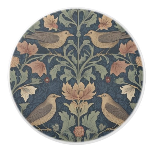 Blackbirds William Morris style Blackbird Ceramic Knob (Front)