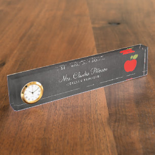Blackboard and Red Apple School Teacher Nameplate