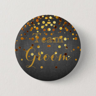 Blackboard Gold Glitter Foil Wedding Team Groom 2 Inch Round Button