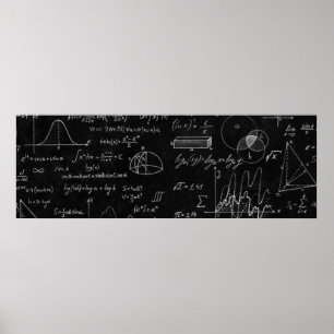 Blackboard inscribed with scientific formulas and  poster