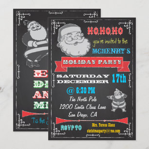 Blackboard Retro Santa Holiday Party Invitations