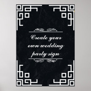 Blackboard Swirl White Border Wedding Party Sign