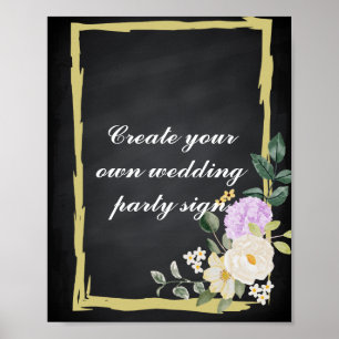 Blackboard Swirl White Border Wedding Party Sign