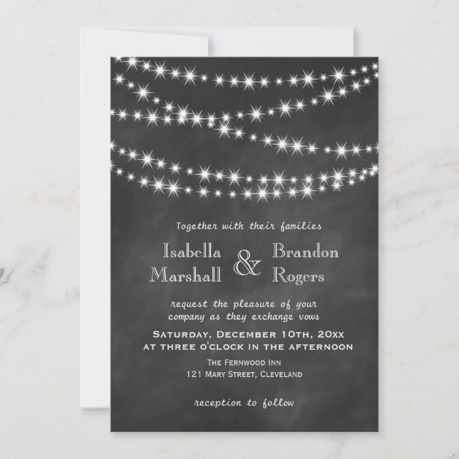 Blackboard Twinkle Lights Wedding Invitation 2 (Front)