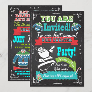 Blackboard Ugly sweater Christmas Party Invites