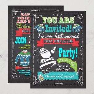 Blackboard Ugly sweater Christmas Party Invites