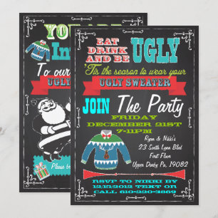 Blackboard Ugly sweater Christmas Party Invites