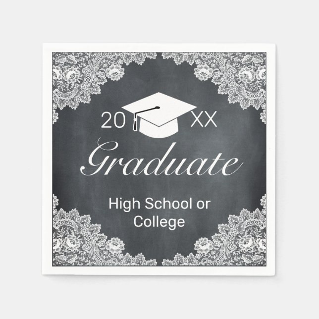 Blackboard & White Lace Cap Hat Party Graduation N Napkin (Front)