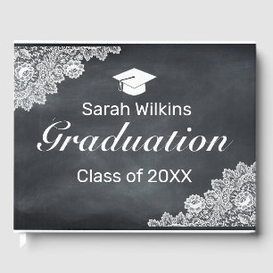 Blackboard & White Lace Graduation Guest Book