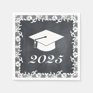 Blackboard & White Lace Graduation Hat Cap Napkin
