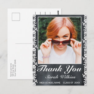 Blackboard & White Lace Graduation Photo Thanks Postcard