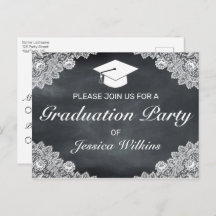 Blackboard & White Lace Graduation RSVP Invitation