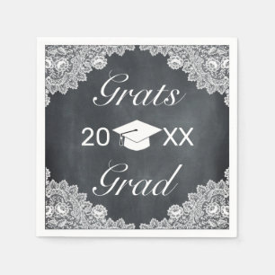 Blackboard & White Lace Grats Graduation Hat Cap Napkin