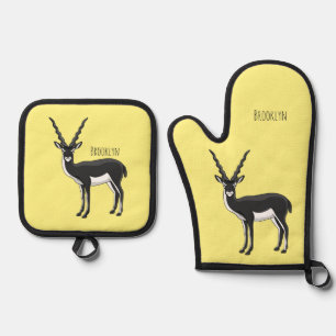 Blackbuck antelope illustration oven mitt & pot holder set