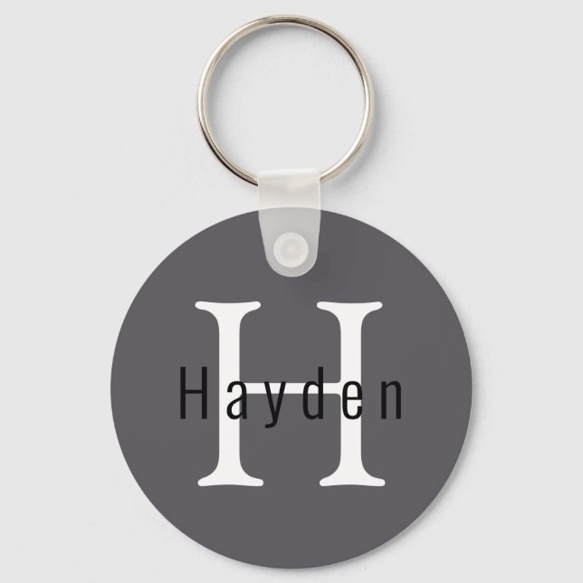 Blackened Pearl Modern Custom Monogram Simple Cute Keychain (Front)