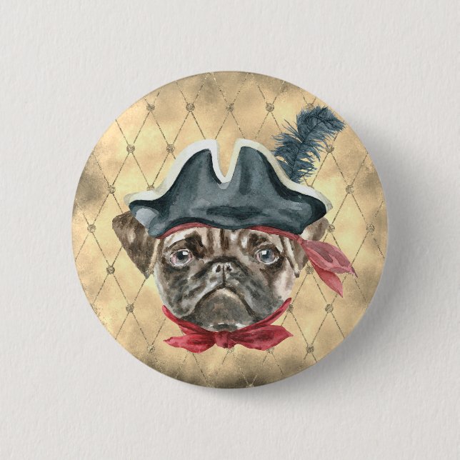 Blackface the Pug Pirate Button (Front)