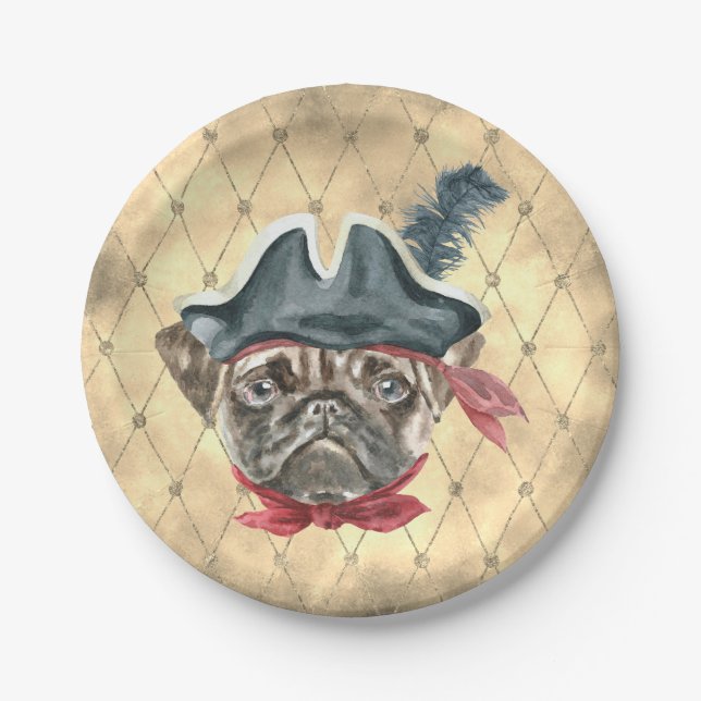 Blackface the Pug Pirate Paper Plates (Front)