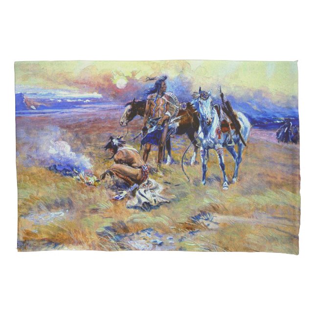 Blackfeet Burning Crow Buffalo Range Charles M Rus Pillowcase (Front)