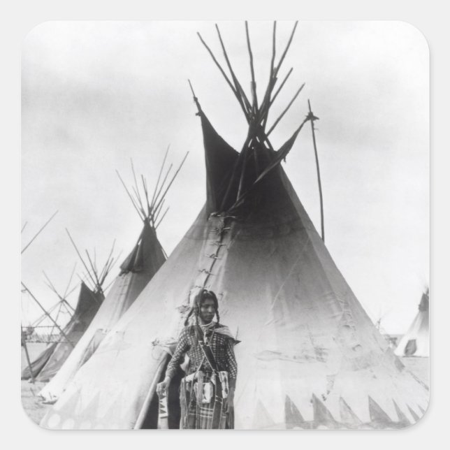 Blackfoot Brave, near Calgary, Alberta, 1889 Square Sticker (Front)