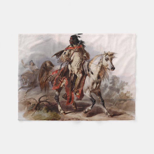 Blackfoot Indian On Arabian Horse being chased Fleece Blanket (Front (Horizontal))