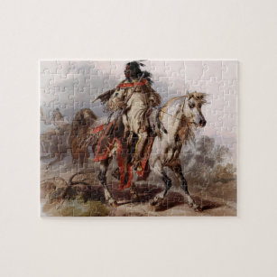 Blackfoot Indian On Arabian Horse being chased Jigsaw Puzzle