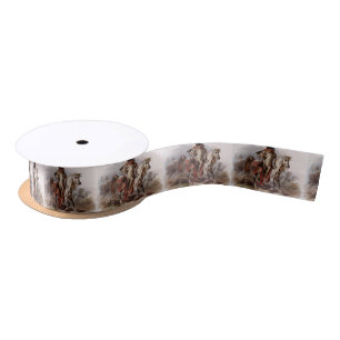 Blackfoot Indian On Arabian Horse being chased Satin Ribbon