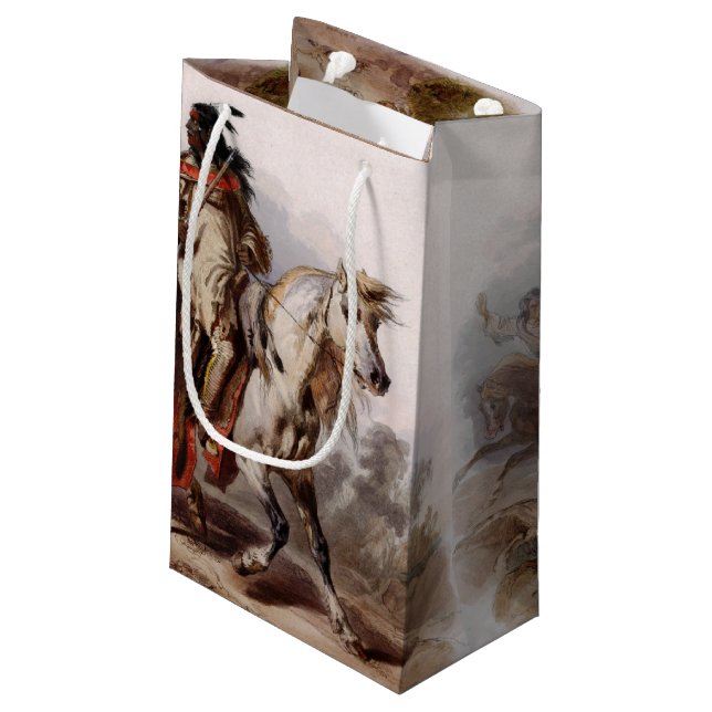 Blackfoot Indian On Arabian Horse being chased Small Gift Bag (Back Angled)