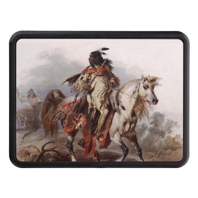 Blackfoot Indian On Arabian Horse being chased Trailer Hitch Cover (Front)