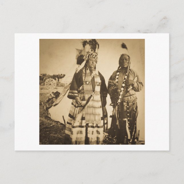 Blackfoot Indians Chief and Warrior Vintage Postcard (Front)