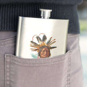 Blackfoot Sioux Chief: Many Horns Hip Flask