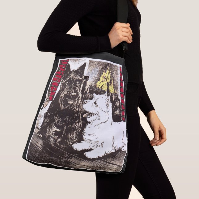 Blackie and Whitie by the fire Crossbody Bag (Close Up)