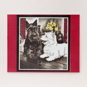 Blackie and Whitie by the fire Jigsaw Puzzle