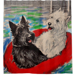 Blackie and Whitie on a raft