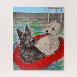 Blackie and Whitie on a raft Jigsaw Puzzle