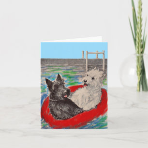 Blackie and Whitie on a raft Note Card